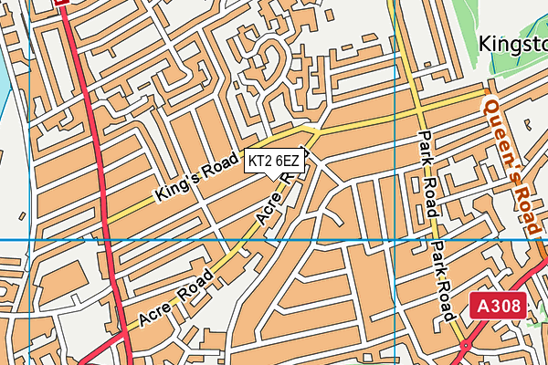 KT2 6EZ map - OS VectorMap District (Ordnance Survey)