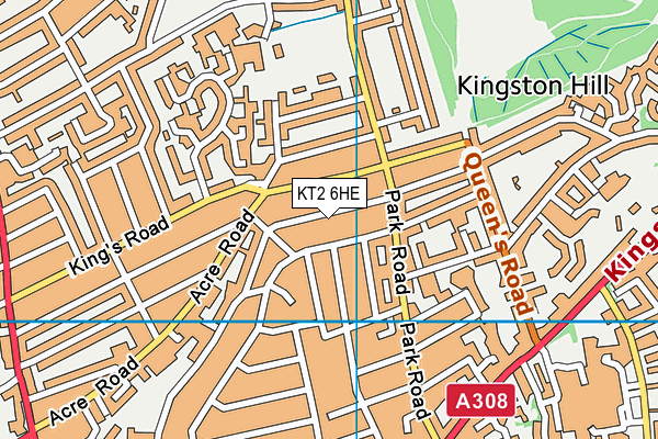 KT2 6HE map - OS VectorMap District (Ordnance Survey)