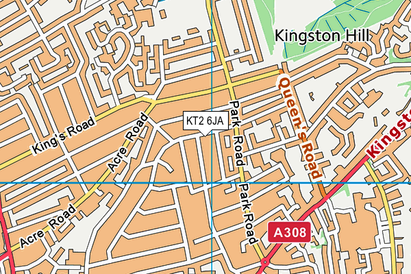 KT2 6JA map - OS VectorMap District (Ordnance Survey)