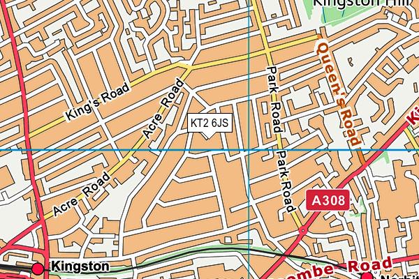 KT2 6JS map - OS VectorMap District (Ordnance Survey)