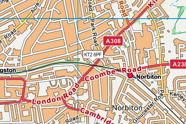 KT2 6PF map - OS VectorMap District (Ordnance Survey)