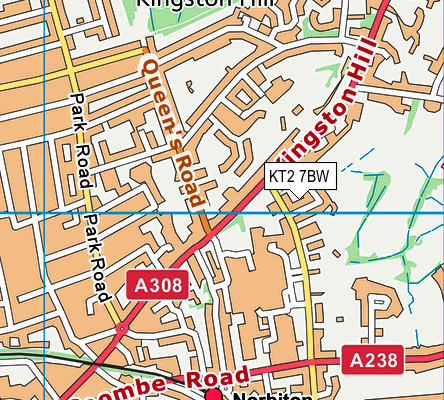 KT2 7BW map - OS VectorMap District (Ordnance Survey)