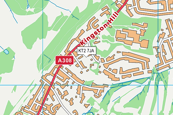 KT2 7JA map - OS VectorMap District (Ordnance Survey)