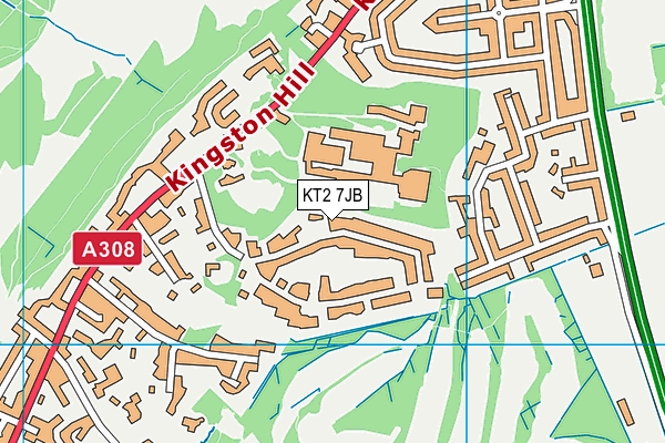 KT2 7JB map - OS VectorMap District (Ordnance Survey)