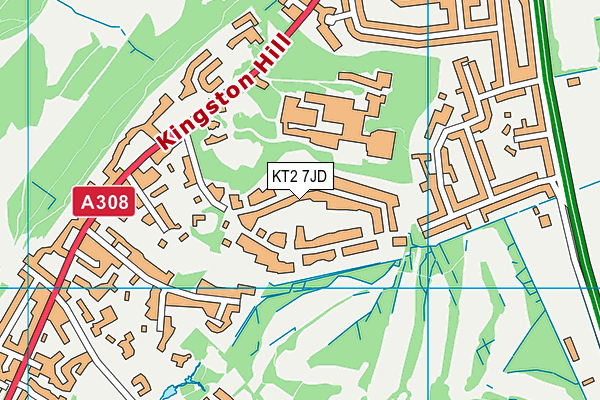 KT2 7JD map - OS VectorMap District (Ordnance Survey)