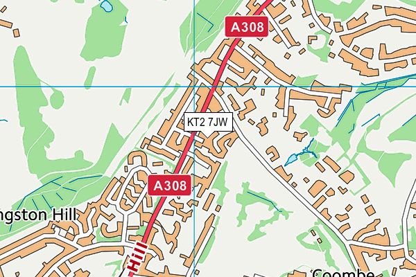 KT2 7JW map - OS VectorMap District (Ordnance Survey)