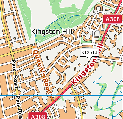 KT2 7LJ map - OS VectorMap District (Ordnance Survey)