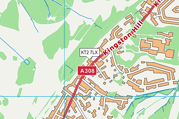 KT2 7LX map - OS VectorMap District (Ordnance Survey)