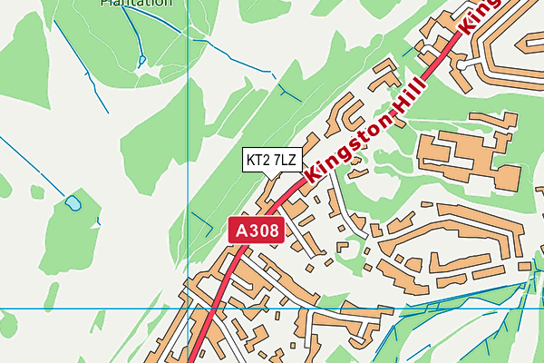 KT2 7LZ map - OS VectorMap District (Ordnance Survey)