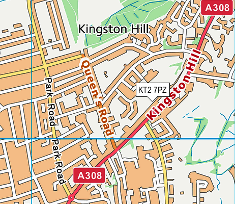 KT2 7PZ map - OS VectorMap District (Ordnance Survey)