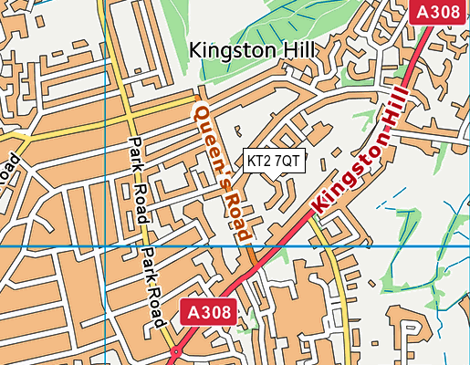 KT2 7QT map - OS VectorMap District (Ordnance Survey)