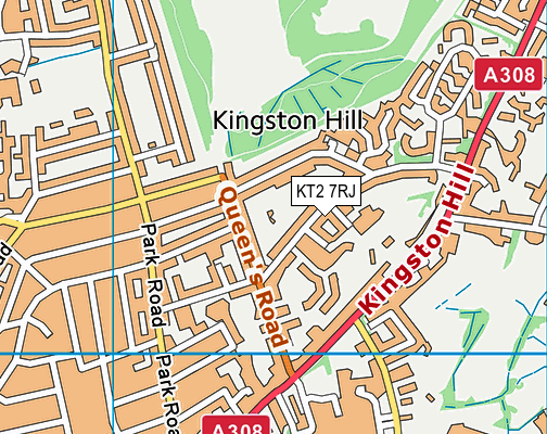 KT2 7RJ map - OS VectorMap District (Ordnance Survey)