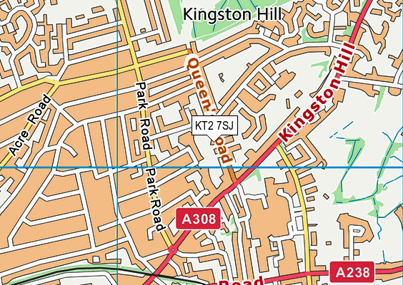 KT2 7SJ map - OS VectorMap District (Ordnance Survey)