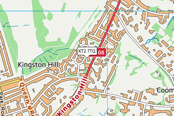 KT2 7TQ map - OS VectorMap District (Ordnance Survey)