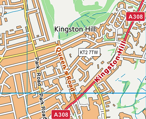 KT2 7TW map - OS VectorMap District (Ordnance Survey)