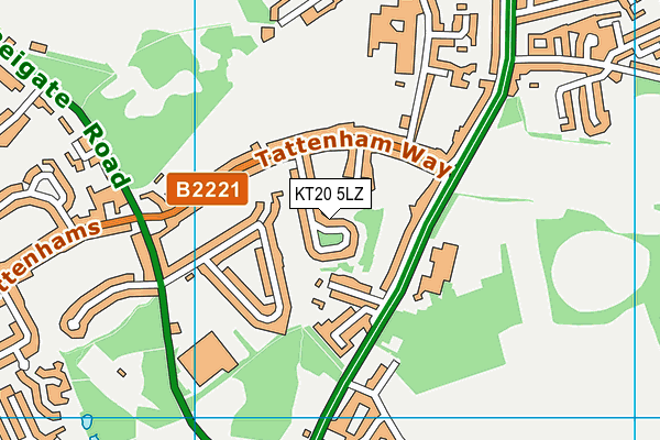 KT20 5LZ map - OS VectorMap District (Ordnance Survey)