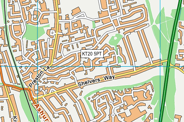 KT20 5PT map - OS VectorMap District (Ordnance Survey)