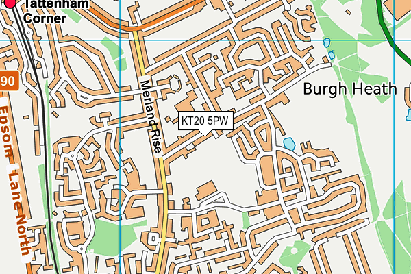 KT20 5PW map - OS VectorMap District (Ordnance Survey)