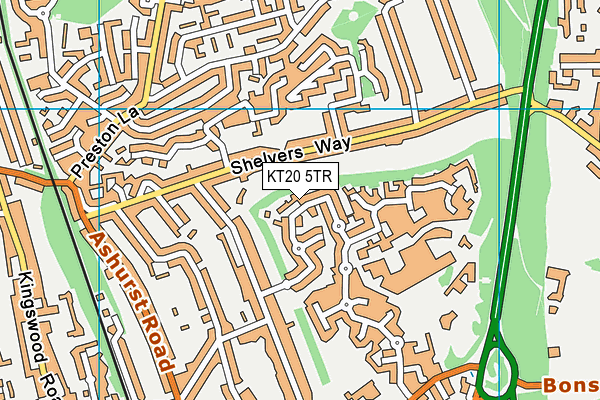 KT20 5TR map - OS VectorMap District (Ordnance Survey)