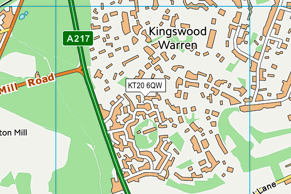 KT20 6QW map - OS VectorMap District (Ordnance Survey)