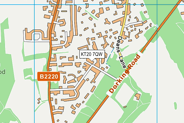 KT20 7QW map - OS VectorMap District (Ordnance Survey)