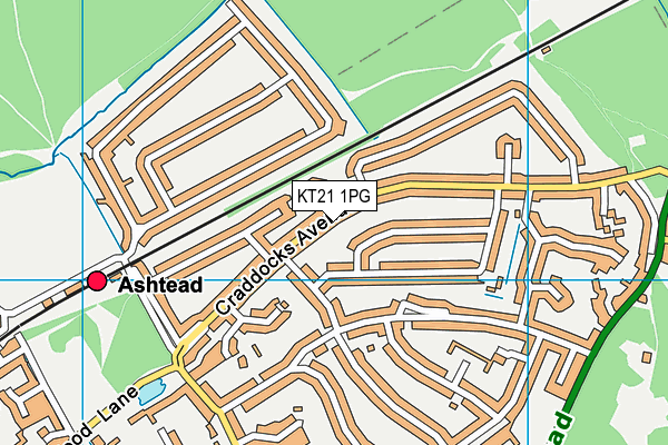 KT21 1PG map - OS VectorMap District (Ordnance Survey)