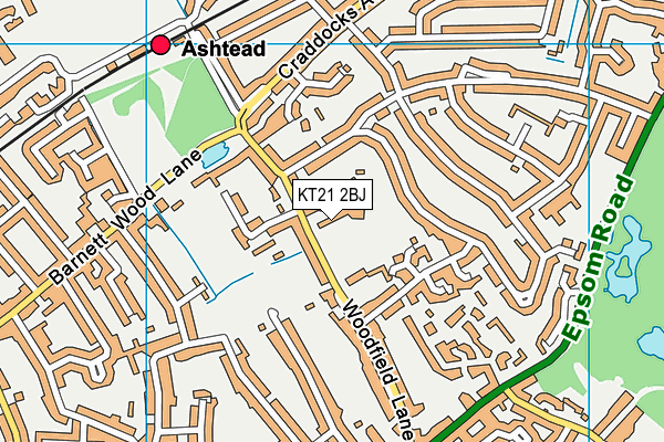 Ashtead Cricket Club map (KT21 2BJ) - OS VectorMap District (Ordnance Survey)