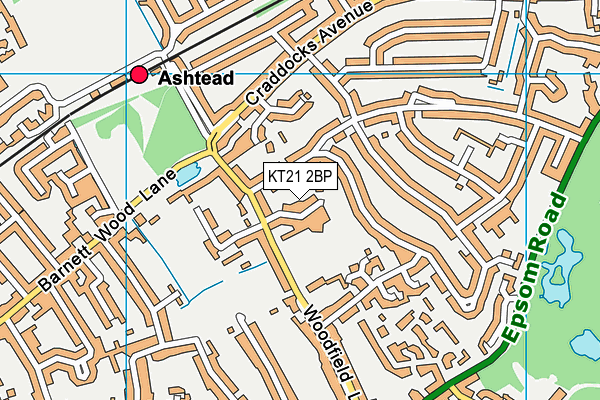 KT21 2BP map - OS VectorMap District (Ordnance Survey)
