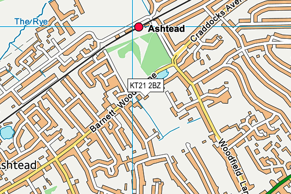 Ashtead Recreation Ground map (KT21 2BZ) - OS VectorMap District (Ordnance Survey)