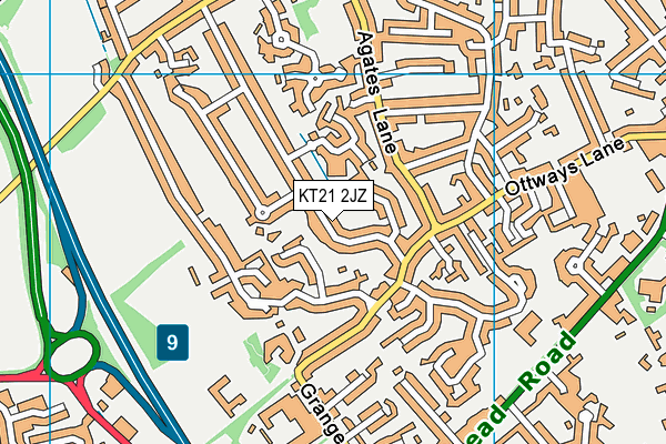 KT21 2JZ map - OS VectorMap District (Ordnance Survey)