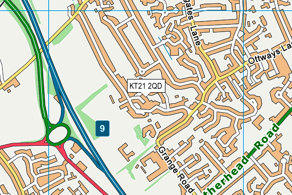 KT21 2QD map - OS VectorMap District (Ordnance Survey)