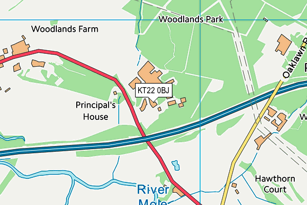 KT22 0BJ map - OS VectorMap District (Ordnance Survey)