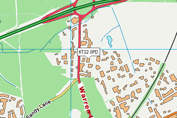 KT22 0PD map - OS VectorMap District (Ordnance Survey)