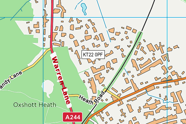 KT22 0PF map - OS VectorMap District (Ordnance Survey)