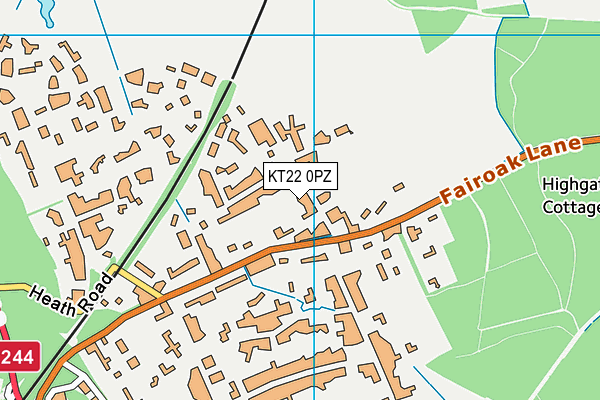 KT22 0PZ map - OS VectorMap District (Ordnance Survey)