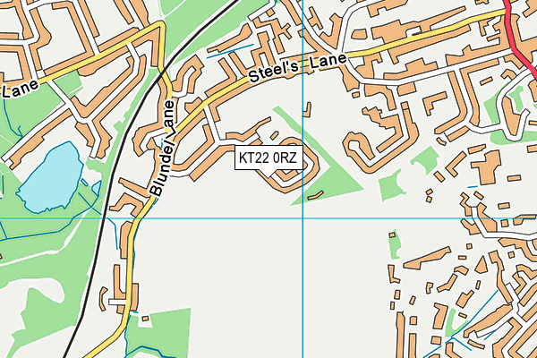 KT22 0RZ map - OS VectorMap District (Ordnance Survey)