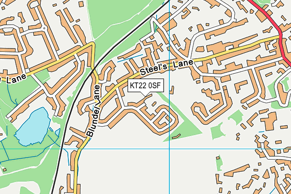 KT22 0SF map - OS VectorMap District (Ordnance Survey)