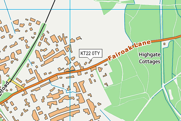 KT22 0TY map - OS VectorMap District (Ordnance Survey)