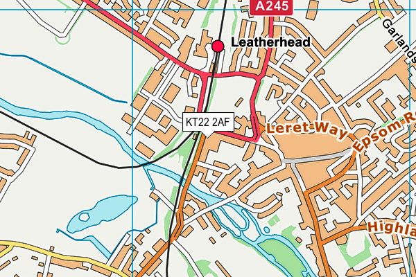 KT22 2AF map - OS VectorMap District (Ordnance Survey)