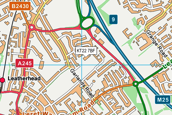 KT22 7BF map - OS VectorMap District (Ordnance Survey)