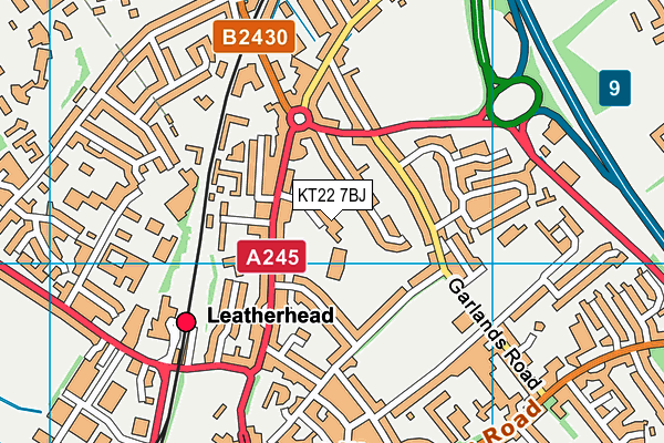 KT22 7BJ map - OS VectorMap District (Ordnance Survey)