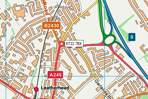 KT22 7BX map - OS VectorMap District (Ordnance Survey)