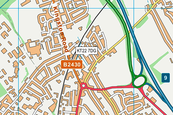 KT22 7DG map - OS VectorMap District (Ordnance Survey)