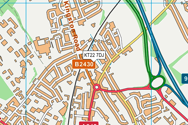 KT22 7DJ map - OS VectorMap District (Ordnance Survey)