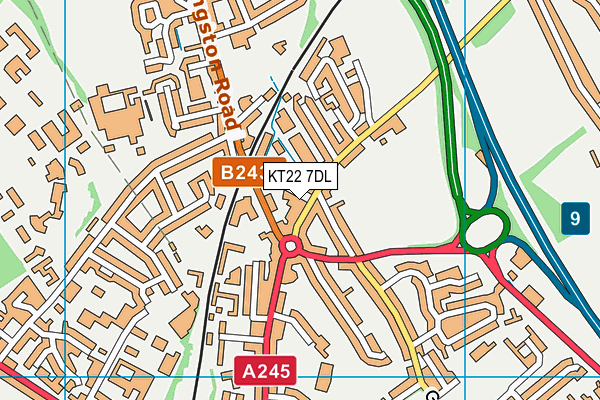 KT22 7DL map - OS VectorMap District (Ordnance Survey)