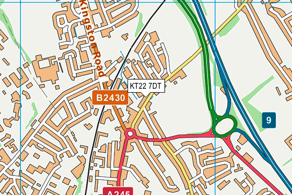 KT22 7DT map - OS VectorMap District (Ordnance Survey)