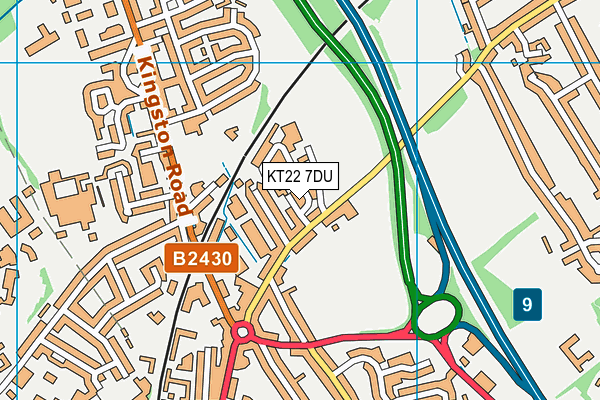 KT22 7DU map - OS VectorMap District (Ordnance Survey)