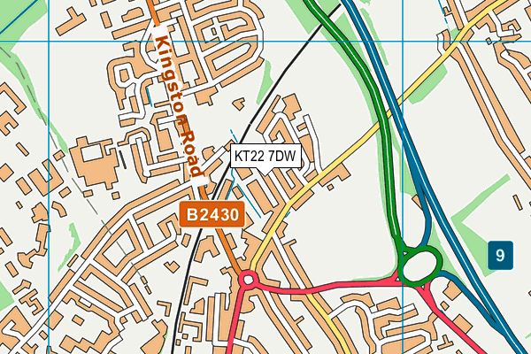 KT22 7DW map - OS VectorMap District (Ordnance Survey)