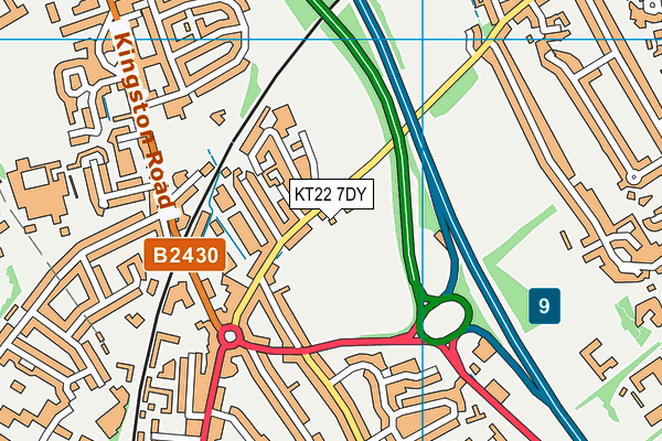 KT22 7DY map - OS VectorMap District (Ordnance Survey)