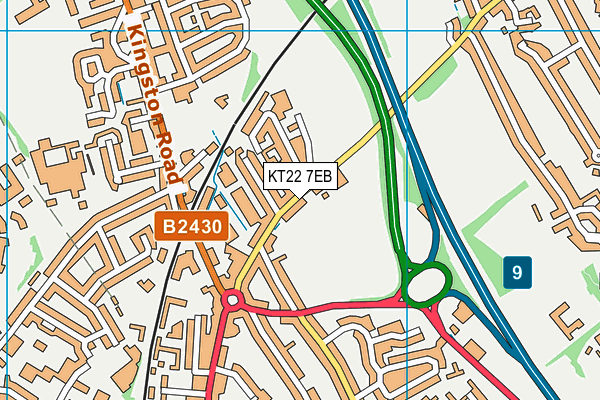 KT22 7EB map - OS VectorMap District (Ordnance Survey)